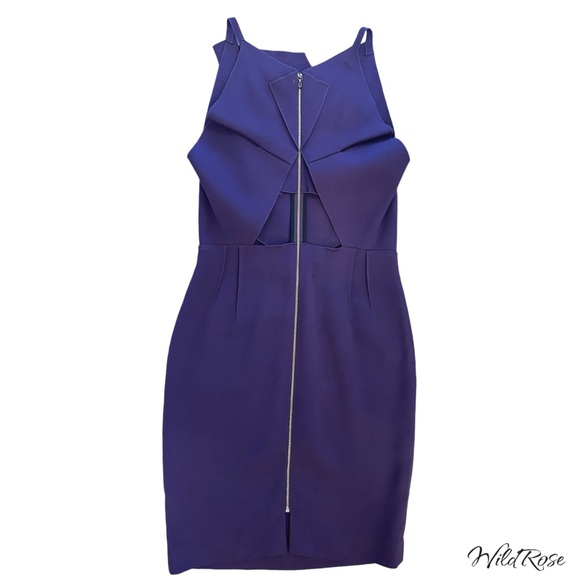 ROLAND MOURET Eggplant Purple Fitted Tailored Cut Out Back Sheath Dress SZ US 10 - Picture 6 of 11